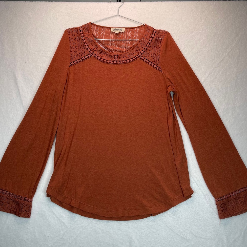 Listicle Crochet Lace Top L Burnt Orange Boho Long Sleeve‎ Peasant Cottagecore